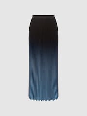Reiss Bright Blue Marlie Ombre Pleated Midi Skirt - Image 2 of 6