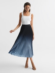 Reiss Bright Blue Marlie Ombre Pleated Midi Skirt - Image 3 of 6