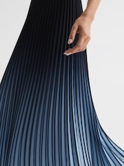 Reiss Bright Blue Marlie Ombre Pleated Midi Skirt - Image 4 of 6