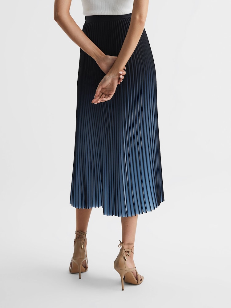 Reiss Bright Blue Marlie Ombre Pleated Midi Skirt - Image 5 of 6