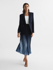 Reiss Bright Blue Marlie Ombre Pleated Midi Skirt - Image 6 of 6