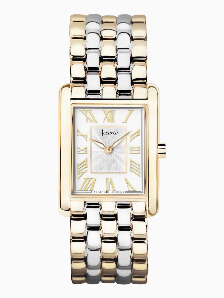Accurist Rectangle Womens Gold Plated Two Tone Stainless Steel Bracelet Analogue Watch - Image 1 of 7