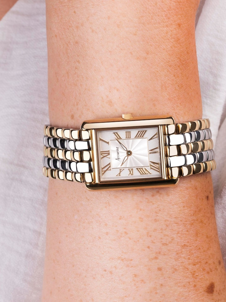 Accurist Rectangle Womens Gold Plated Two Tone Stainless Steel Bracelet Analogue Watch - Image 7 of 7