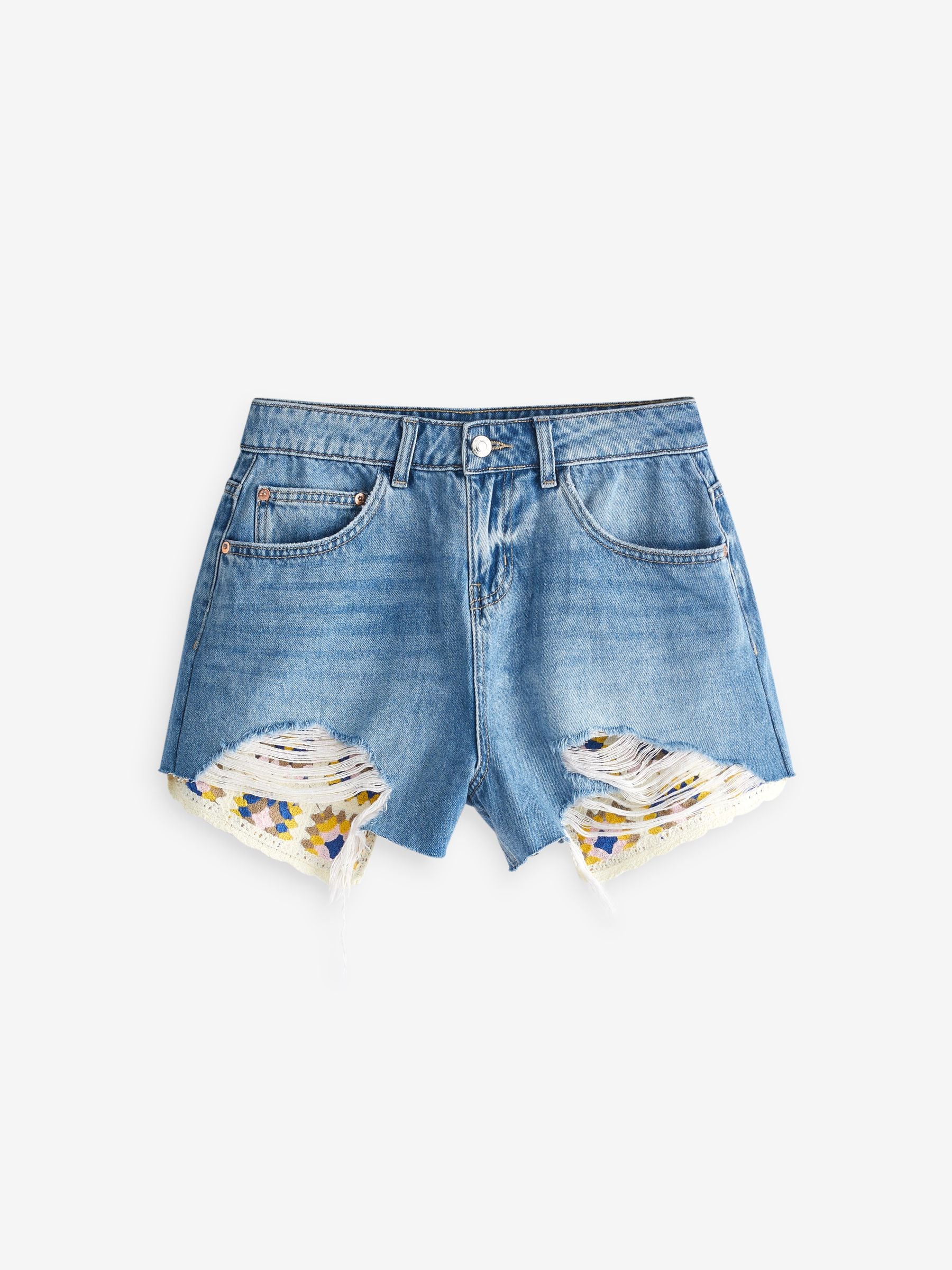 Buy Mid Blue Crochet Pocket Cotton Denim Shorts from Next Luxembourg