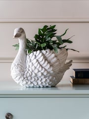 Laura Ashley White Large Distressed Swan Planter - Image 1 of 5