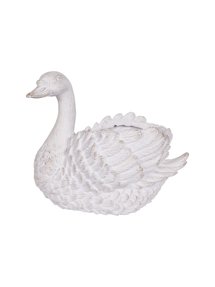 Laura Ashley White Large Distressed Swan Planter - Image 2 of 5