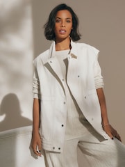 Ecru Cream Cotton Utility Gilet - Image 1 of 7