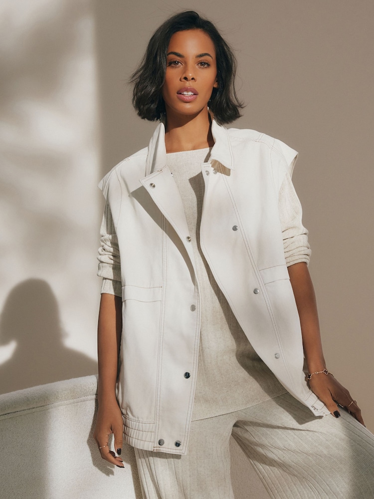 Ecru Cream Cotton Utility Gilet - Image 1 of 7