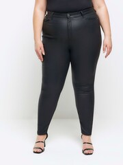 River Island Black Plus High Rise Skinny Coated Jeans - Image 1 of 6