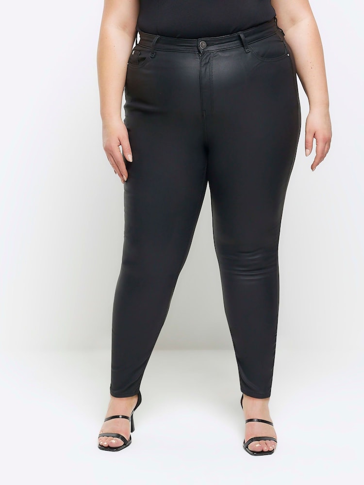 River Island Black Plus High Rise Skinny Coated Jeans - Image 1 of 6