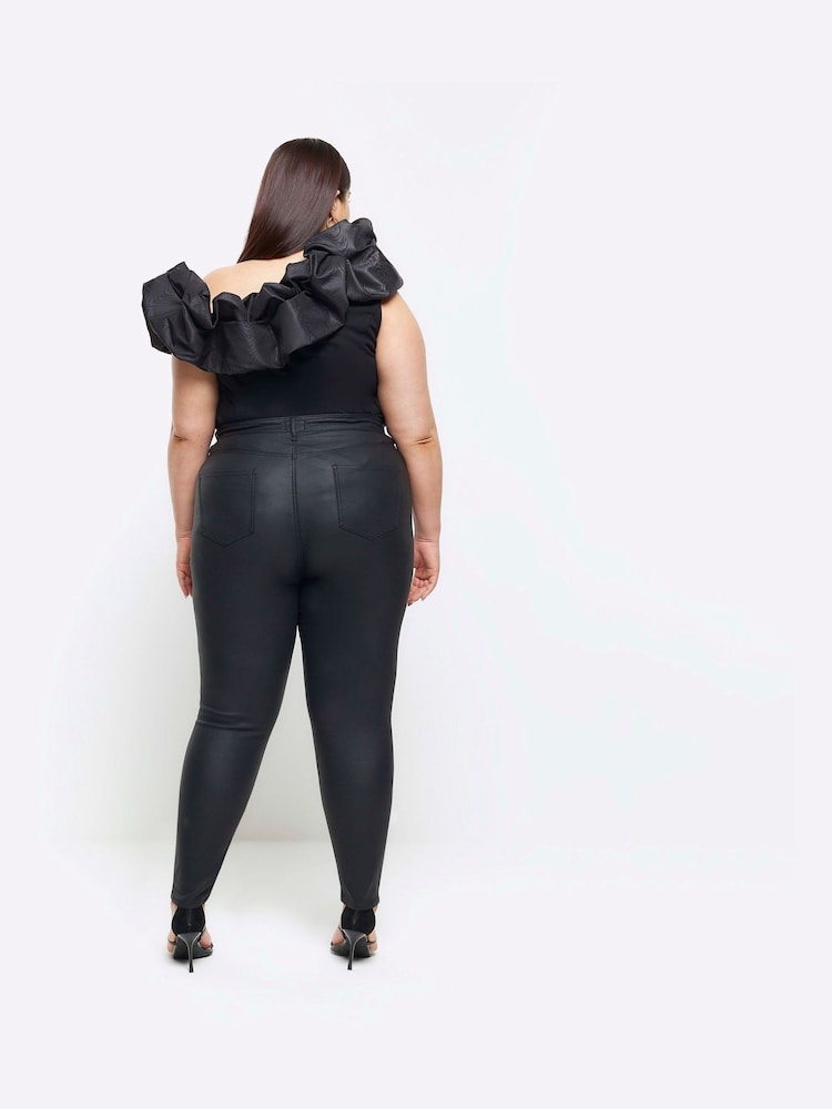 River Island Black Plus High Rise Skinny Coated Jeans - Image 2 of 6