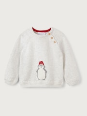 The White Company Cream Organic Cotton Snowy Penguin Pom Jumper - Image 3 of 5