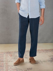 Navy Blue Signature Leomaster Italian Delave Linen Drawstring Trousers - Image 1 of 11