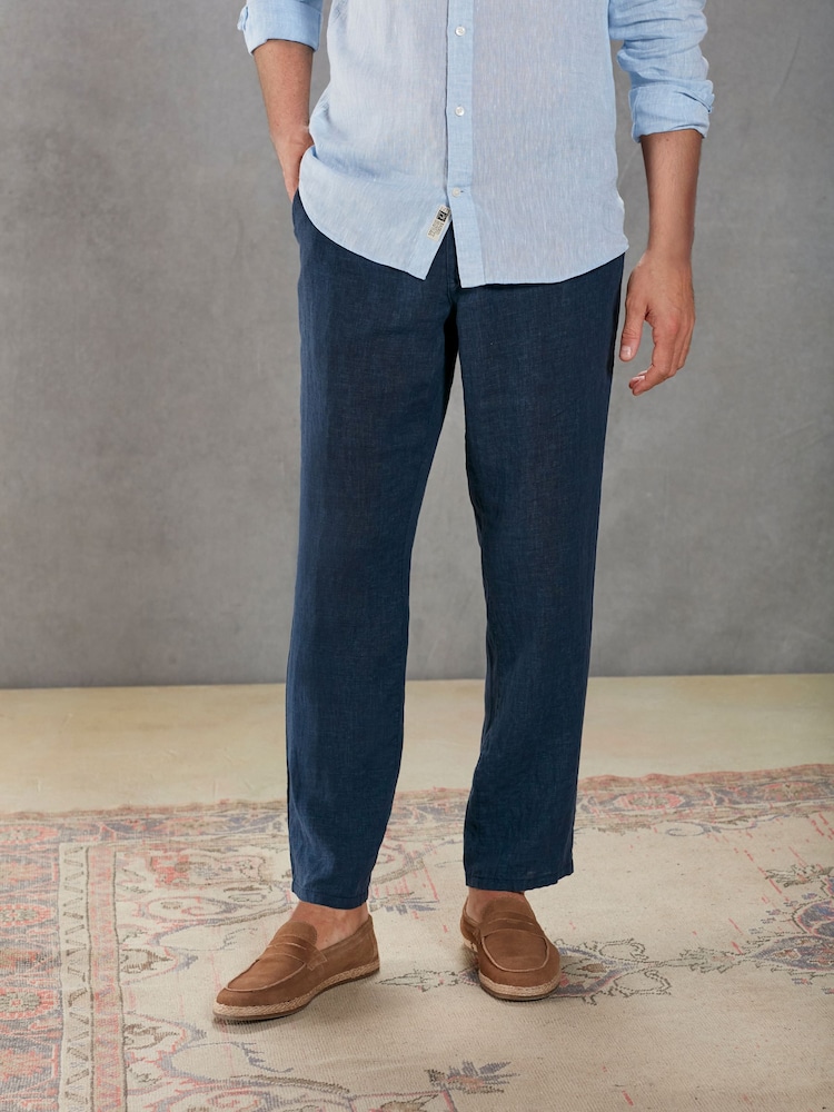 Navy Blue Signature Leomaster Italian Delave Linen Drawstring Trousers - Image 1 of 11