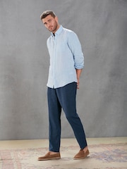 Navy Blue Signature Leomaster Italian Delave Linen Drawstring Trousers - Image 2 of 11