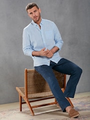 Navy Blue Signature Leomaster Italian Delave Linen Drawstring Trousers - Image 4 of 11
