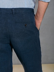 Navy Blue Signature Leomaster Italian Delave Linen Drawstring Trousers - Image 5 of 11