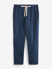Navy Blue Signature Leomaster Italian Delave Linen Drawstring Trousers - Image 6 of 11