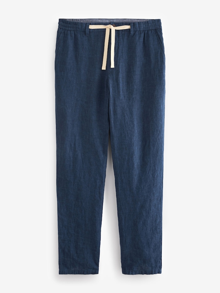 Navy Blue Signature Leomaster Italian Delave Linen Drawstring Trousers - Image 6 of 11