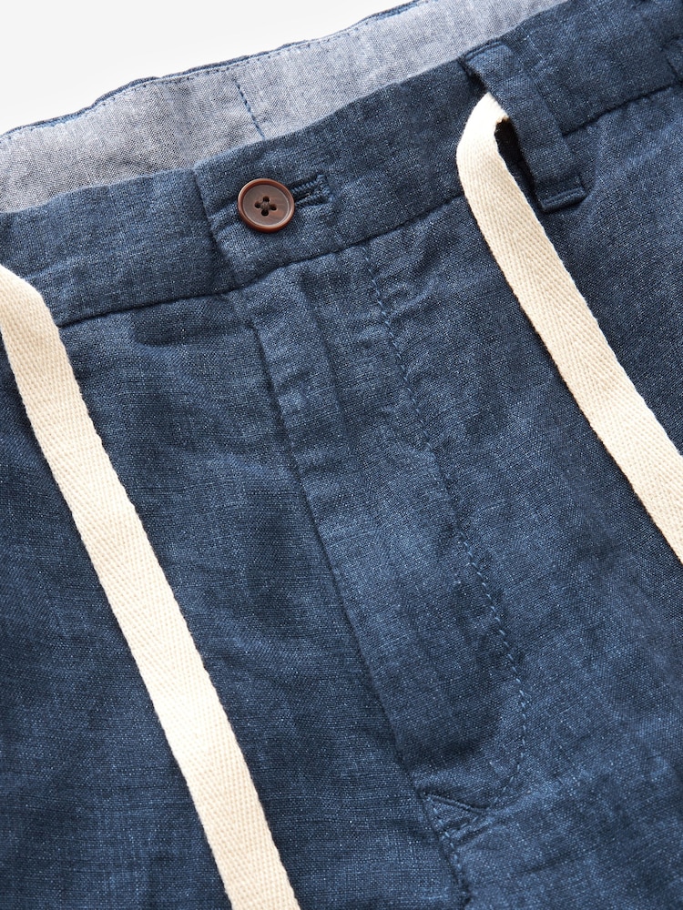 Navy Blue Signature Leomaster Italian Delave Linen Drawstring Trousers - Image 7 of 11