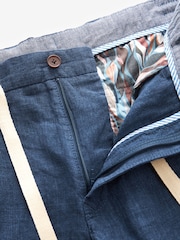 Navy Blue Signature Leomaster Italian Delave Linen Drawstring Trousers - Image 8 of 11