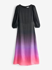 Olivia Rubin Lara Ombre Black Midi Dress with Puff Sleeve and a Fitted Waist - Image 4 of 4