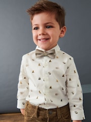 White Smart Print Shirt With Bow Tie (3mths-7yrs) - Image 1 of 6