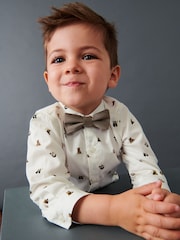White Smart Print Shirt With Bow Tie (3mths-7yrs) - Image 2 of 6