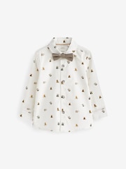 White Smart Print Shirt With Bow Tie (3mths-7yrs) - Image 5 of 6