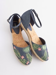 Denim Closed Toe Ankle Strap Espadrille Shoes - Image 3 of 6
