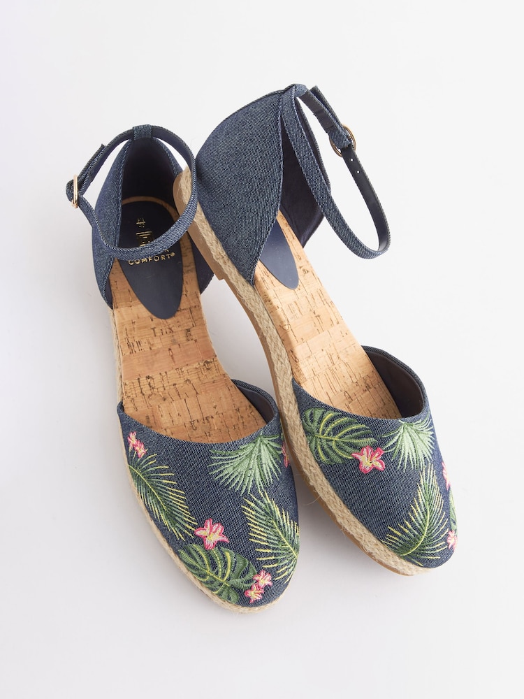 Denim Closed Toe Ankle Strap Espadrille Shoes - Image 3 of 6