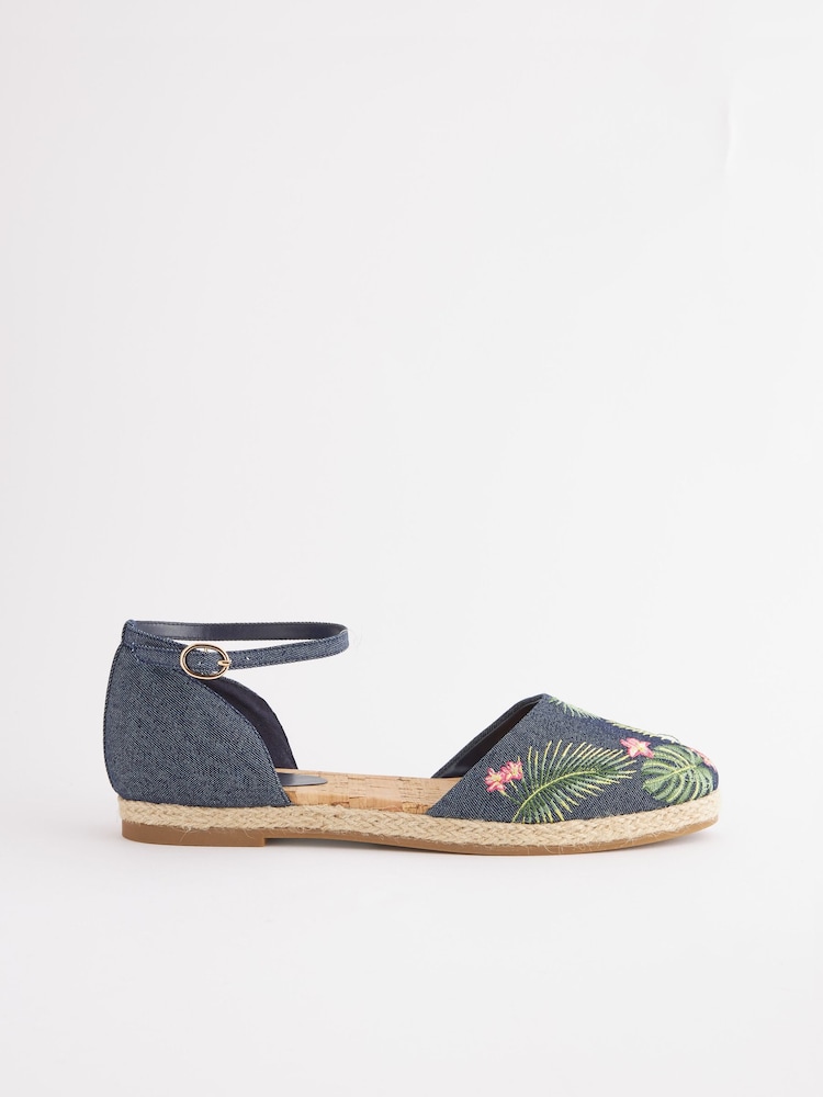 Denim Closed Toe Ankle Strap Espadrille Shoes - Image 4 of 6