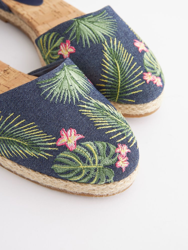Denim Closed Toe Ankle Strap Espadrille Shoes - Image 6 of 6