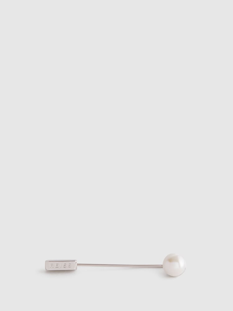 Reiss Silver Ardley Pearl Lapel Pin - Image 1 of 4