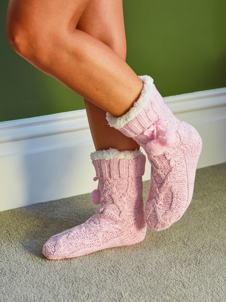 Pour Moi Pink Cosy Cable Knit Socks - Image 1 of 3