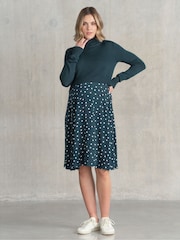 Seraphine Green Knit Topper Maternity Dress with Spot Skirt - Image 1 of 5