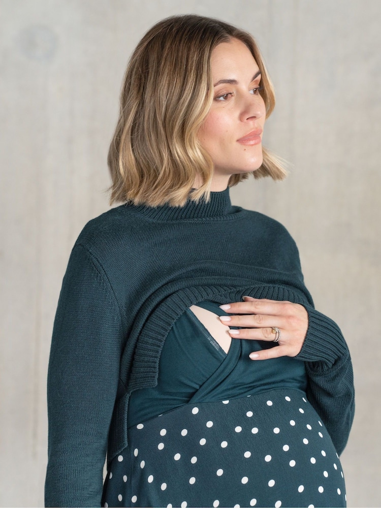 Seraphine Green Knit Topper Maternity Dress with Spot Skirt - Image 5 of 5