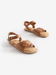 Tan Brown Standard Fit (F) Woven Leather Sandals - Image 1 of 3