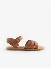 Tan Brown Standard Fit (F) Woven Leather Sandals - Image 2 of 3