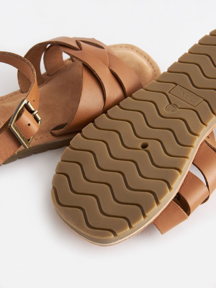 Tan Brown Standard Fit (F) Woven Leather Sandals - Image 3 of 3