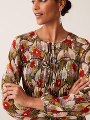 Black/Green Floral Print Corset Detail Chiffon Midi Dress - Image 3 of 4