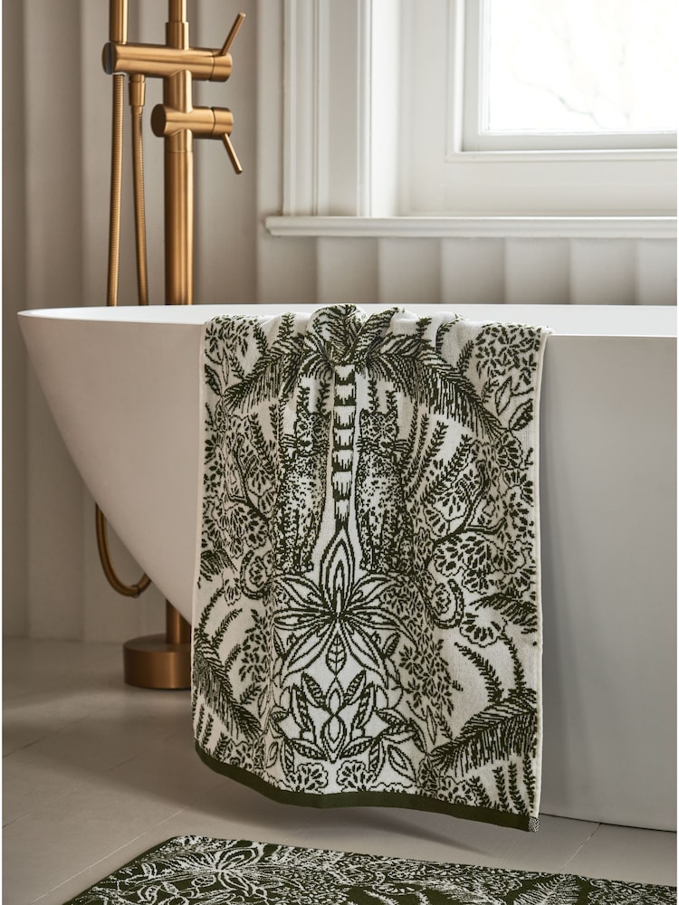 Clarke & Clarke Green Leopardo 100% Cotton Velour Towel - Image 1 of 3