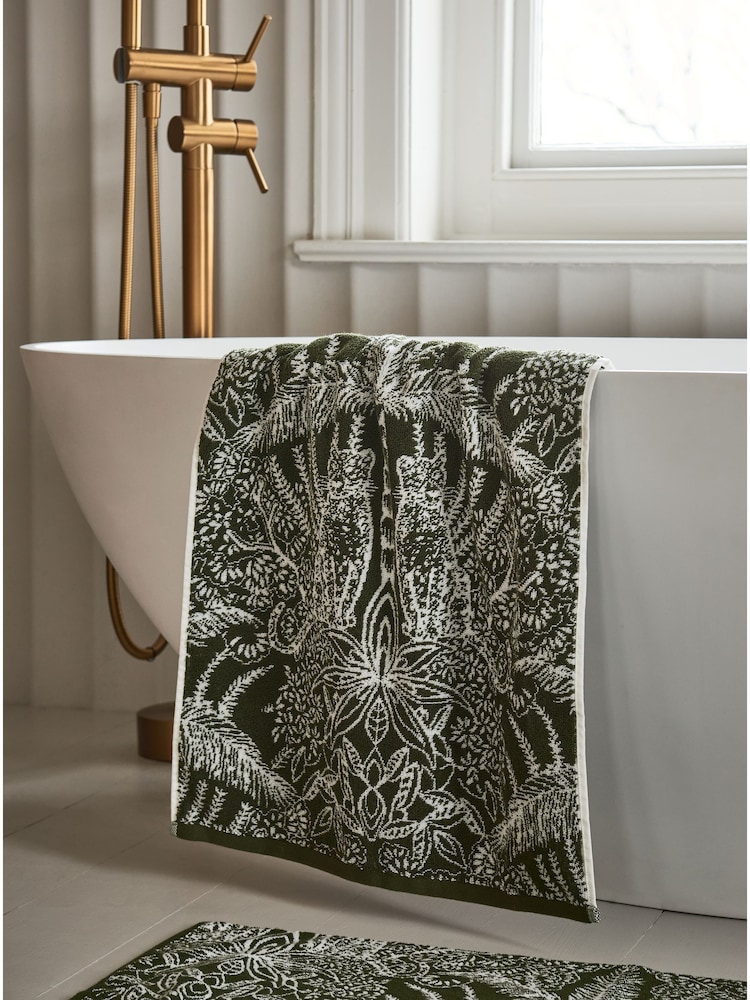 Clarke & Clarke Green Leopardo 100% Cotton Velour Towel - Image 2 of 3