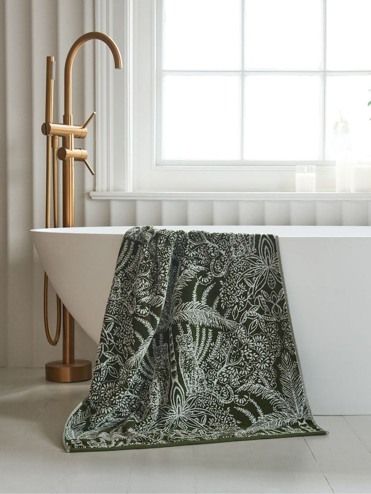 Clarke & Clarke Green Leopardo 100% Cotton Velour Towel - Image 3 of 3
