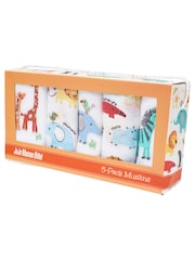 JoJo Maman Bébé White 5-Pack Jungle Embroidered Muslins - Image 1 of 3