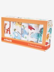JoJo Maman Bébé White 5-Pack Jungle Embroidered Muslins - Image 2 of 3
