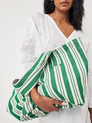 Green Striped Cotton Blend Canvas Shopper Bag - Image 1 of 8