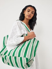 Green Striped Cotton Blend Canvas Shopper Bag - Image 2 of 8