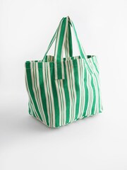 Green Striped Cotton Blend Canvas Shopper Bag - Image 4 of 8
