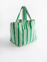 Green Striped Cotton Blend Canvas Shopper Bag - Image 5 of 8